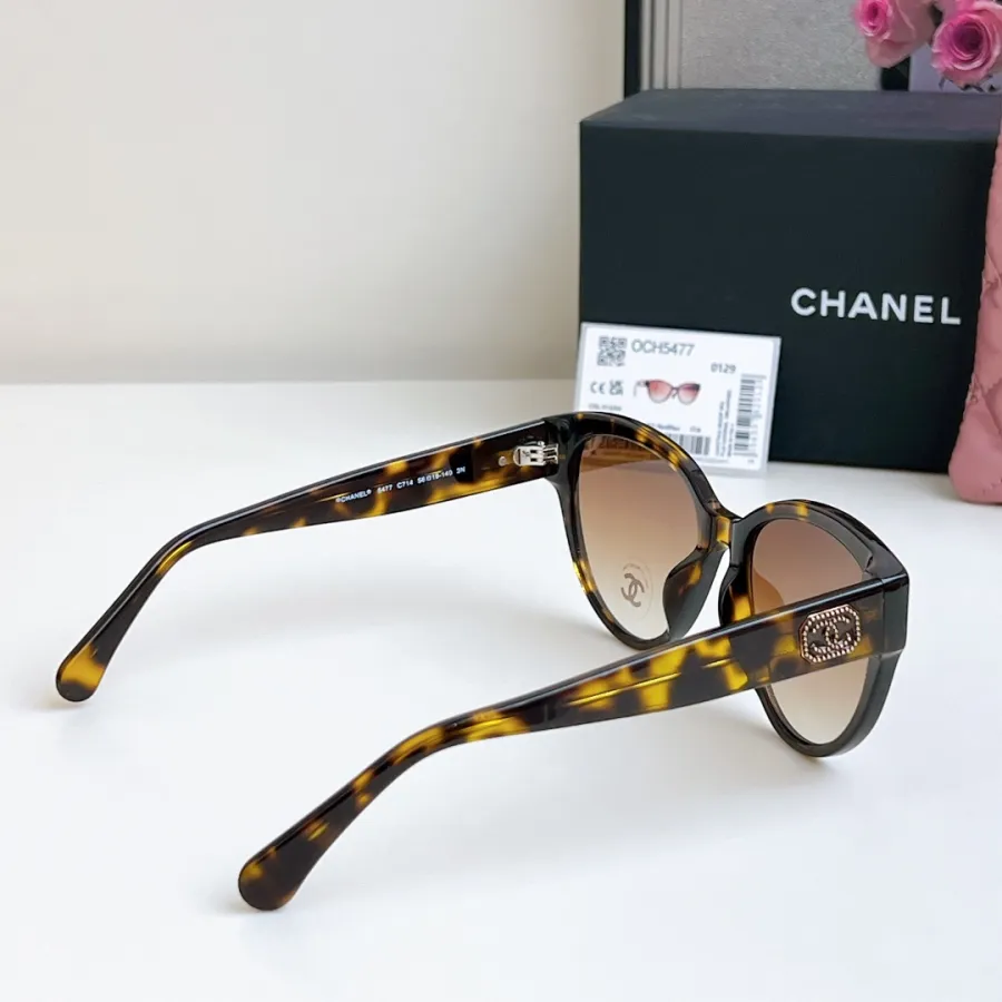 CHANEL glasses leopard-print brown gold color size 55口16-140