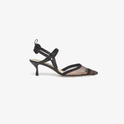 FENDI Brown FF patterned mesh medium high heels