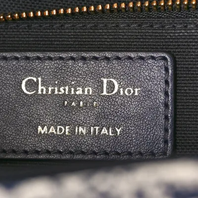 Dior Medium Montaigne 30 Toile De Jouy Flap Bag Blue Reverse Canvas Gold Hardware