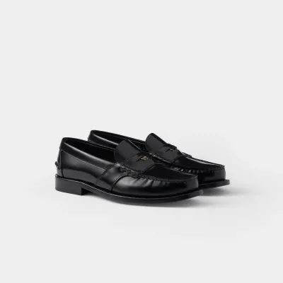 PRADA Black shiny leather loafers