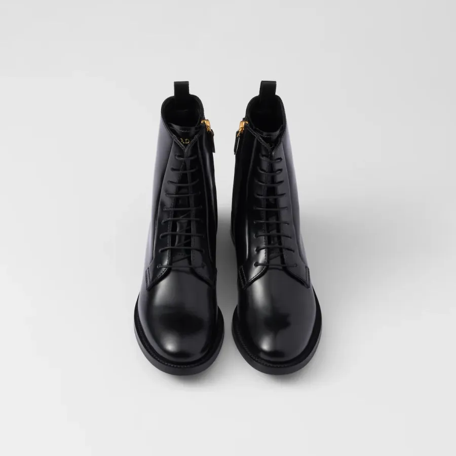 PRADA Black shiny leather ankle boots