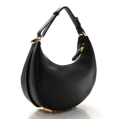 Fendi Small Fendigraphy Hobo Bag Black Matte Grace Vitello Leather Gold Hardware