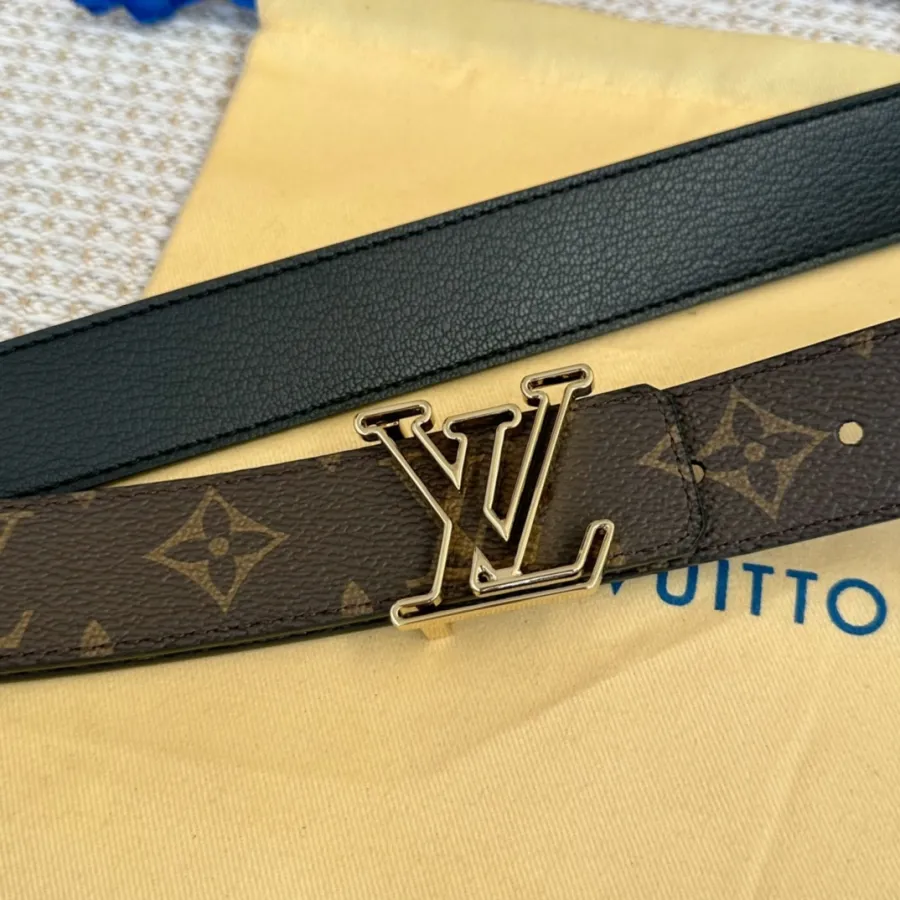 Louis Vuitton Women's Contouring Reversible Belt In Black/Red/Brown Calfskin And Monogram Canvas With Gold/Silver Hardware 30mm