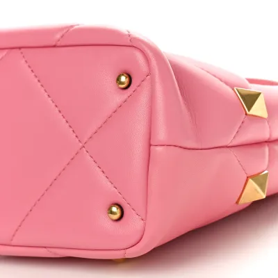 Valentino Garavani Small Roman Stud The Handle Bag Flamingo Pink Nappa Leather Gold Hardware