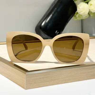 CHANEL square frame glasses khaki color SIZE 53-17-140