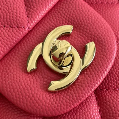 Chanel CF Rose red / Apricot color / Yellow / Blue  Quilted Caviar Leather Crossbody Bags
