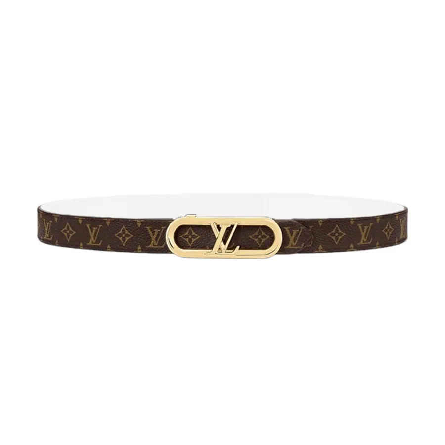 Louis Vuitton Women's My LV Chain Reversible Belt In White Calfskin And Monogram Canvas With Gold Hardware 25mm