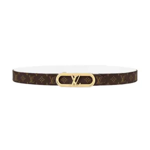 Louis Vuitton Women's My LV Chain Reversible Belt In White Calfskin And Monogram Canvas With Gold Hardware 25mm