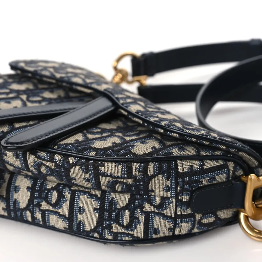 Dior Mini Saddle Bag With Strap Blue Oblique Canvas Brass Hardware