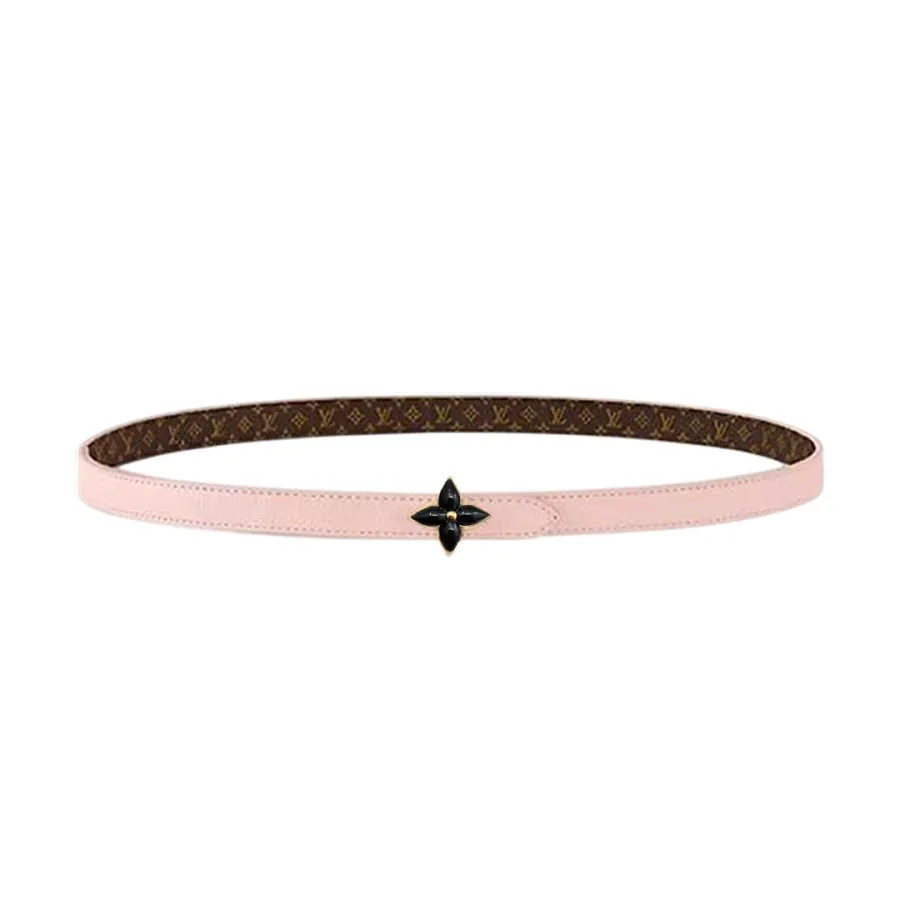 Louis Vuitton Women's Mini Flowergram Reversible Belt In Pink Calfskin And Monogram Canvas With Gold/Silver/Pink/Black Hardware 15mm