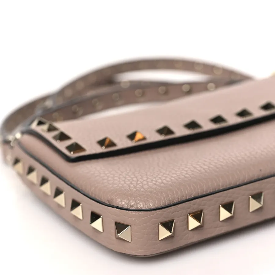 Valentino Garavani Small Rockstud Crossbody Pouch Poudre Grainy Calfskin Leather Gold Hardware