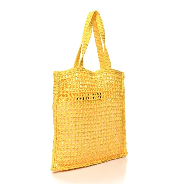 Prada Large Effect Crochet Logo Embroidered Tote Bag Giallo Yarn Raffia - Image 3