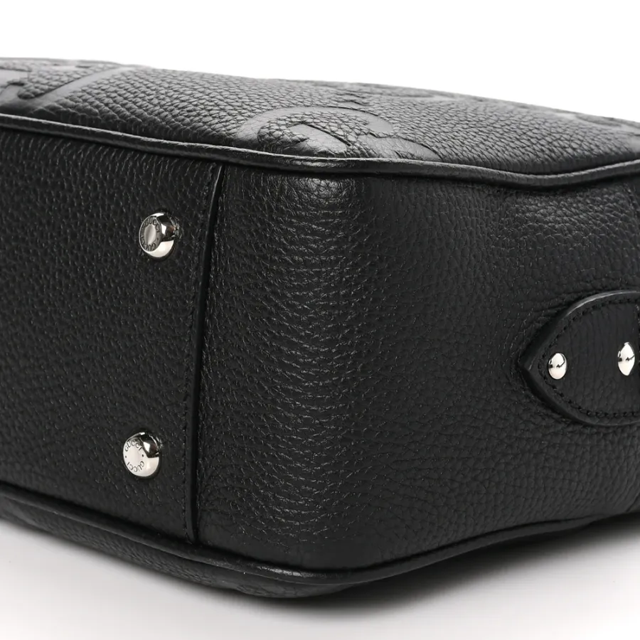 Gucci Medium Jumbo GG Messenger Bag Black Embossed Piuma Calfskin Leather Silver Hardware