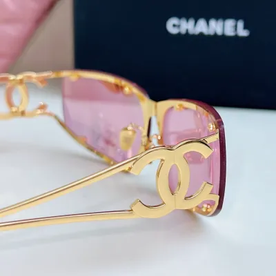 CHANEL square frame glasses pink gold color size 64-11-120