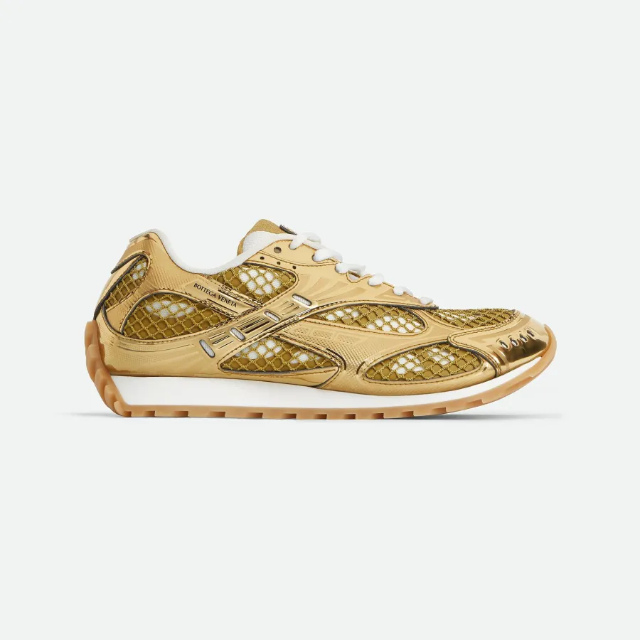 Bottega Veneta Orbit Sneakers In Gold/White Technical Fabric And Mesh Lace-Up Sneaker