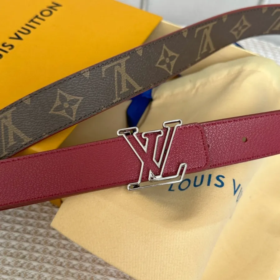 Louis Vuitton Women's Contouring Reversible Belt In Black/Red/Brown Calfskin And Monogram Canvas With Gold/Silver Hardware 30mm