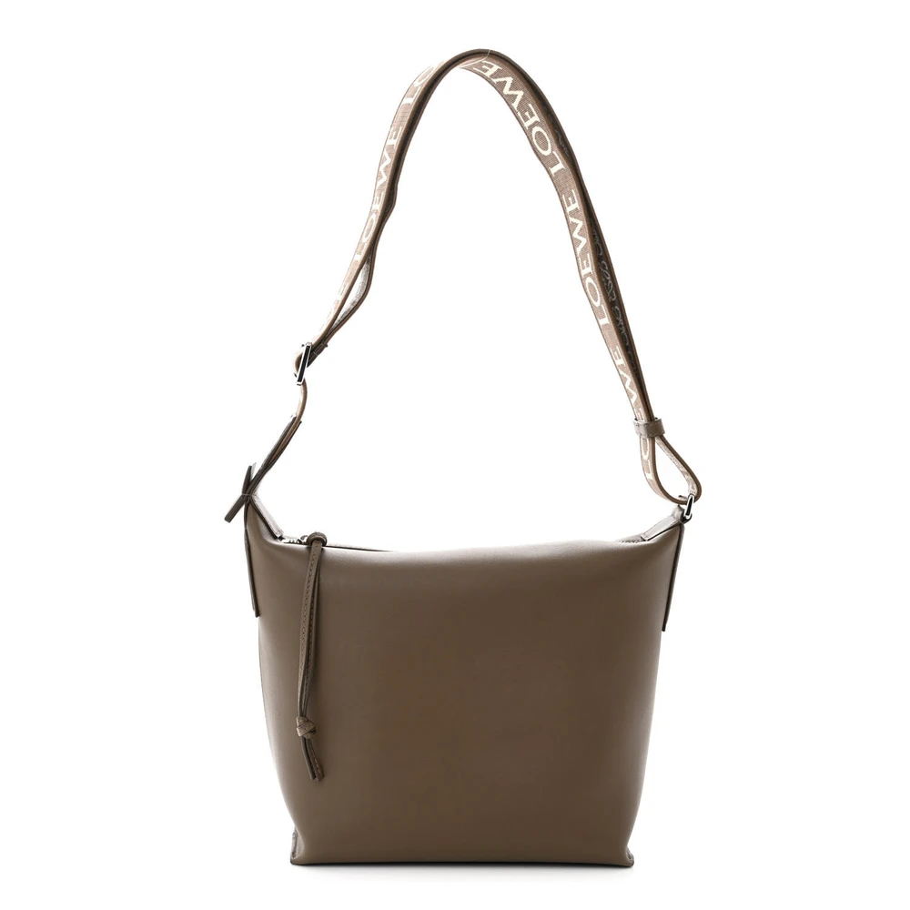 Loewe Bolsa Crossbody Cubi Pequena Inverno Marrom Jacquard Couro Bezerro Macio e Suave