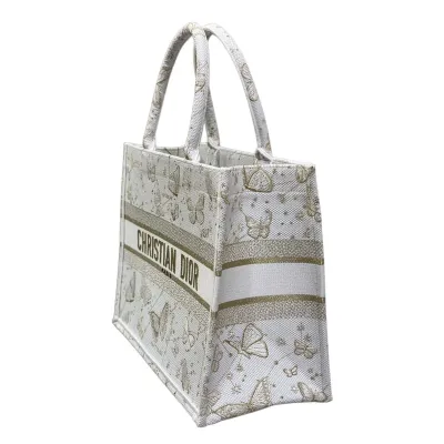 Dior Medium Dior Book Tote Gold-Tone and White Butterfly Zodiac Embroidery