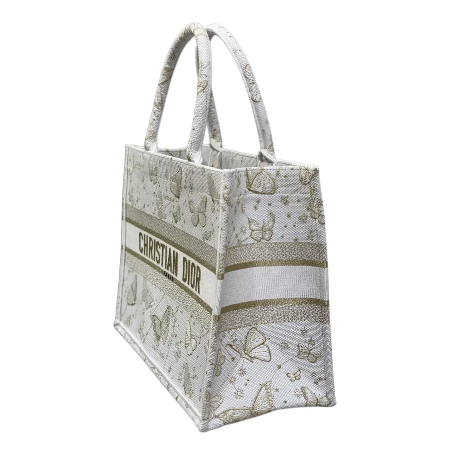 Dior Medium Dior Book Tote Gold-Tone and White Butterfly Zodiac Embroidery