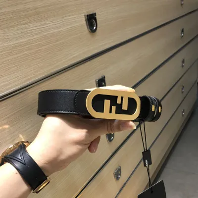 Fendi Women's O Lock Buckle Belt In Black Calfskin With Gold Hardware 30mm