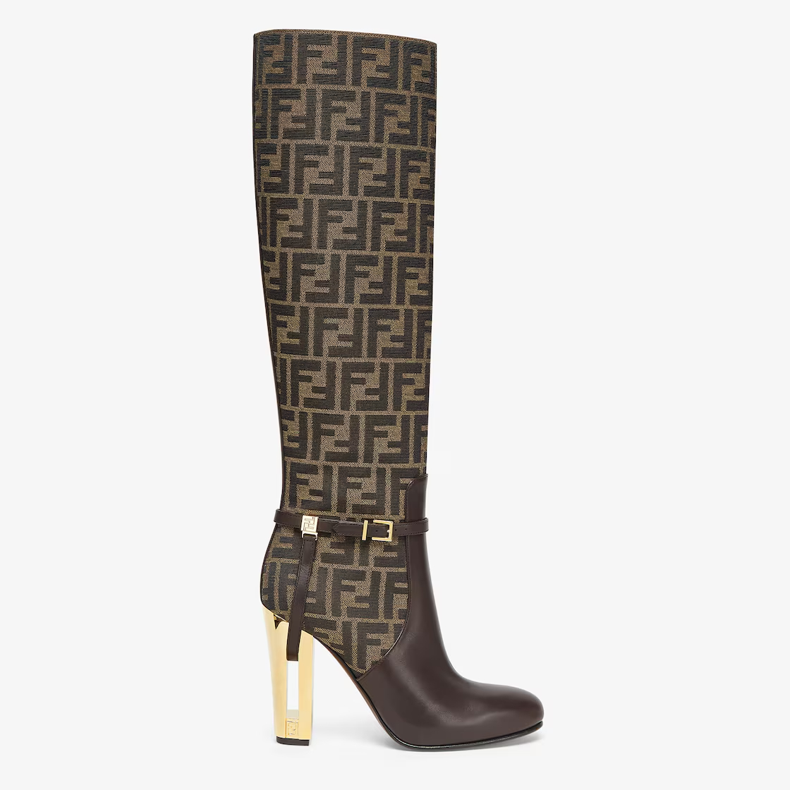 FENDI Botas de salto alto em couro marrom