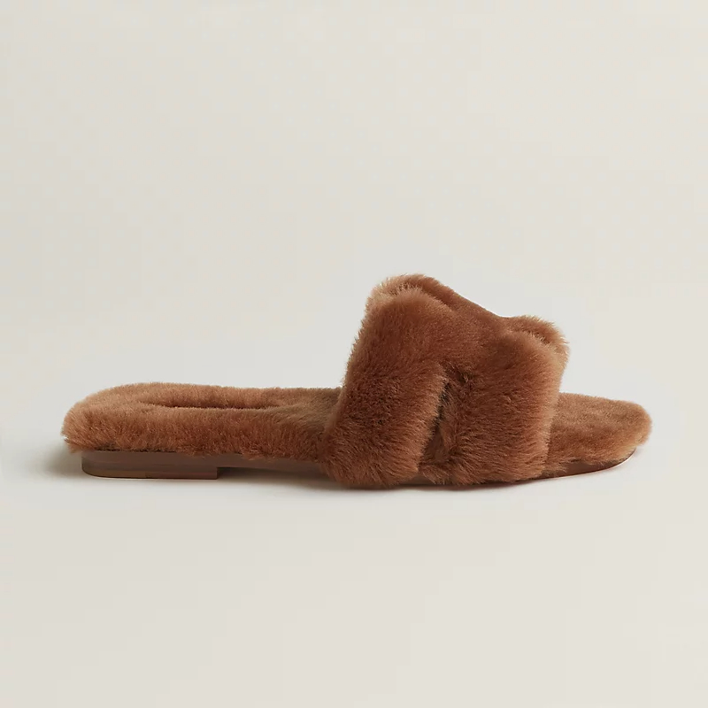 HERMES Oran chinelos de pelúcia