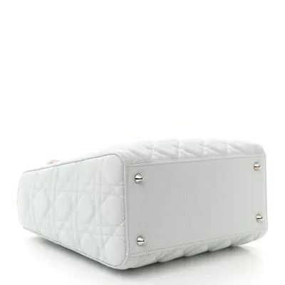 Dior Medium Lady Dior White Grained Cannage Calfskin Leather Silver Hardware