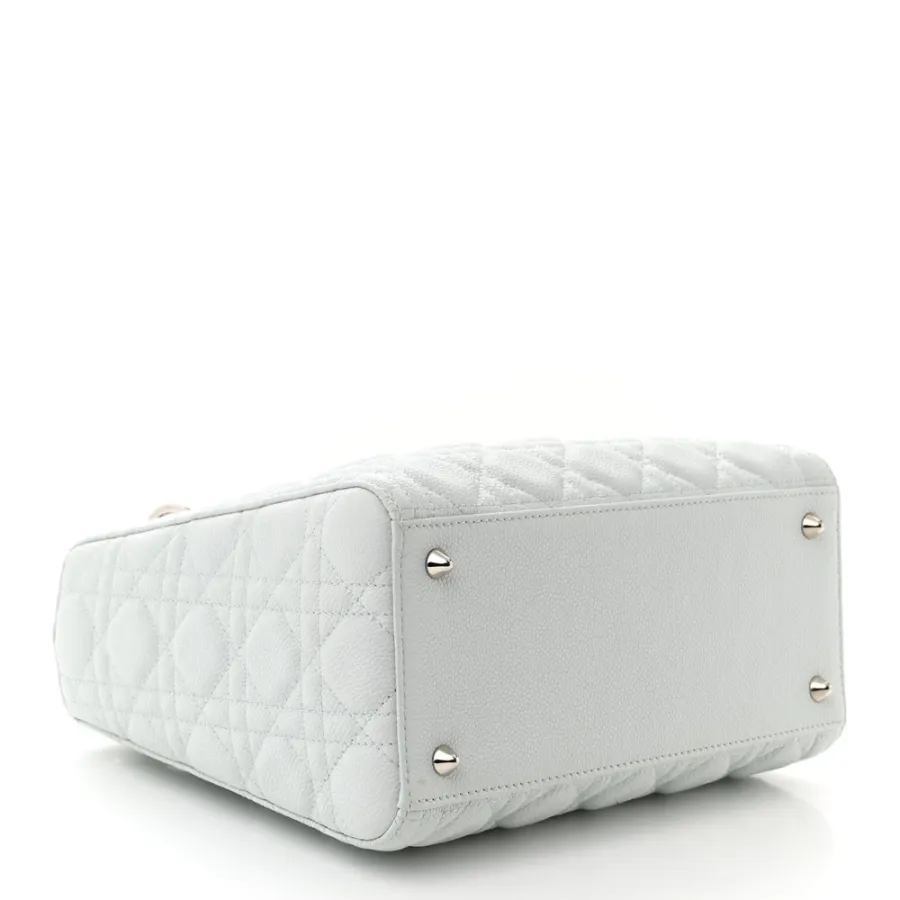 Dior Medium Lady Dior White Grained Cannage Calfskin Leather Silver Hardware