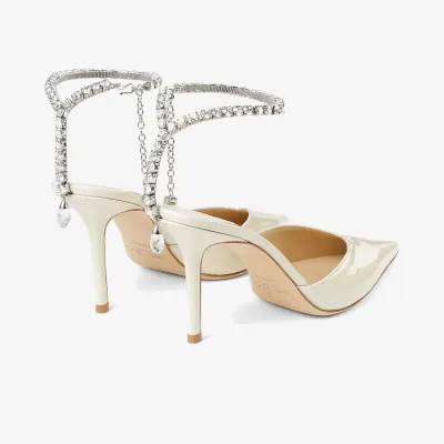 JIMMY CHOO Crystal linens patent leather heels pointy stiletto heels