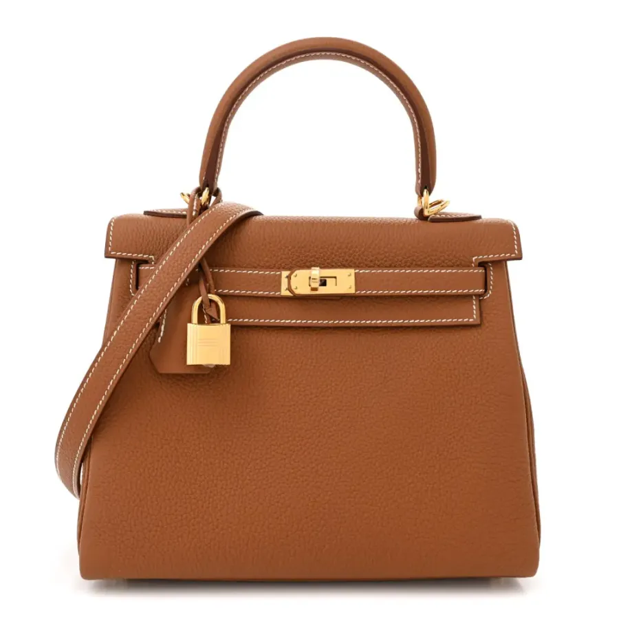 Hermès Kelly Retourne 25 Brown Togo Leather Gold Hardware