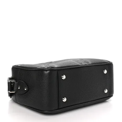 Gucci Medium Jumbo GG Messenger Bag Black Embossed Piuma Calfskin Leather Silver Hardware