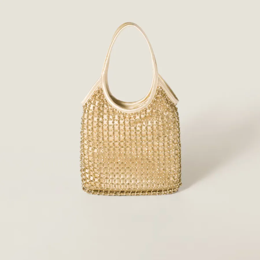 Miu Miu IVY Jewelry-Embroidered Duchess Satin Handbag Gold Shoulder Bags