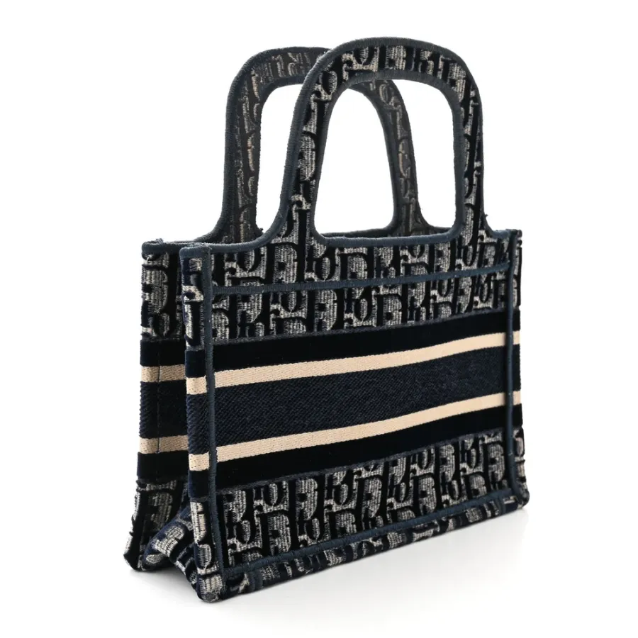Dior Mini Book Tote Blue Velvet Oblique Embroidered