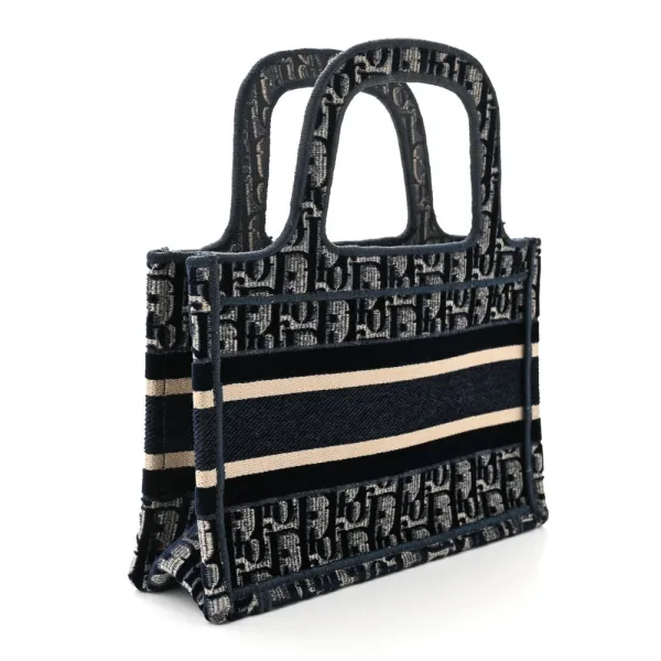Dior Mini Book Tote Blue Velvet Oblique Embroidered - Image 3
