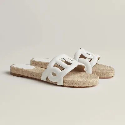 HERMES Famosa white Straw knitting Slippers