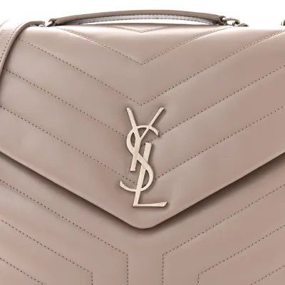 Saint Laurent Medium Loulou Chain Satchel Mink Y-Quilted Monogram Calfskin Leather Silver Hardware