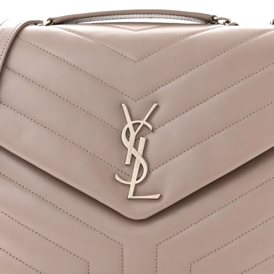 Saint Laurent Medium Loulou Chain Satchel Mink Y-Quilted Monogram Calfskin Leather Silver Hardware