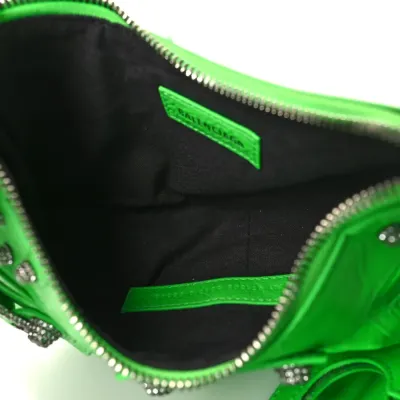 Balenciaga XS Crystal Le Cagole Shoulder Bag Fluo Green Agneau Arena Leather Silver Hardware