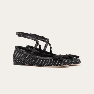 VALENTINO Rivet embellished grid ballet flats