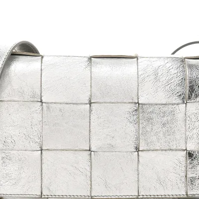 Bottega Veneta Maxi Intrecciato Cassette Crossbody Bag Metallic Silver Lambskin Leather