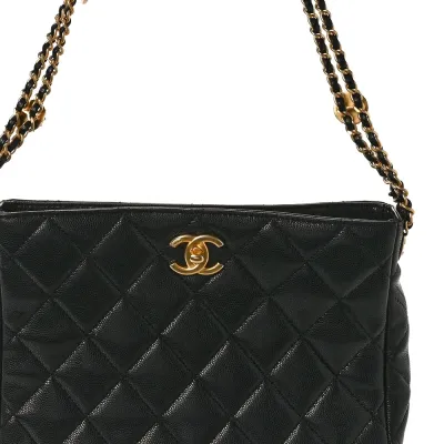 Chanel Twist Your Buttons Hobo Medium Black Quilted Caviar Leather Aged Gold Hardware