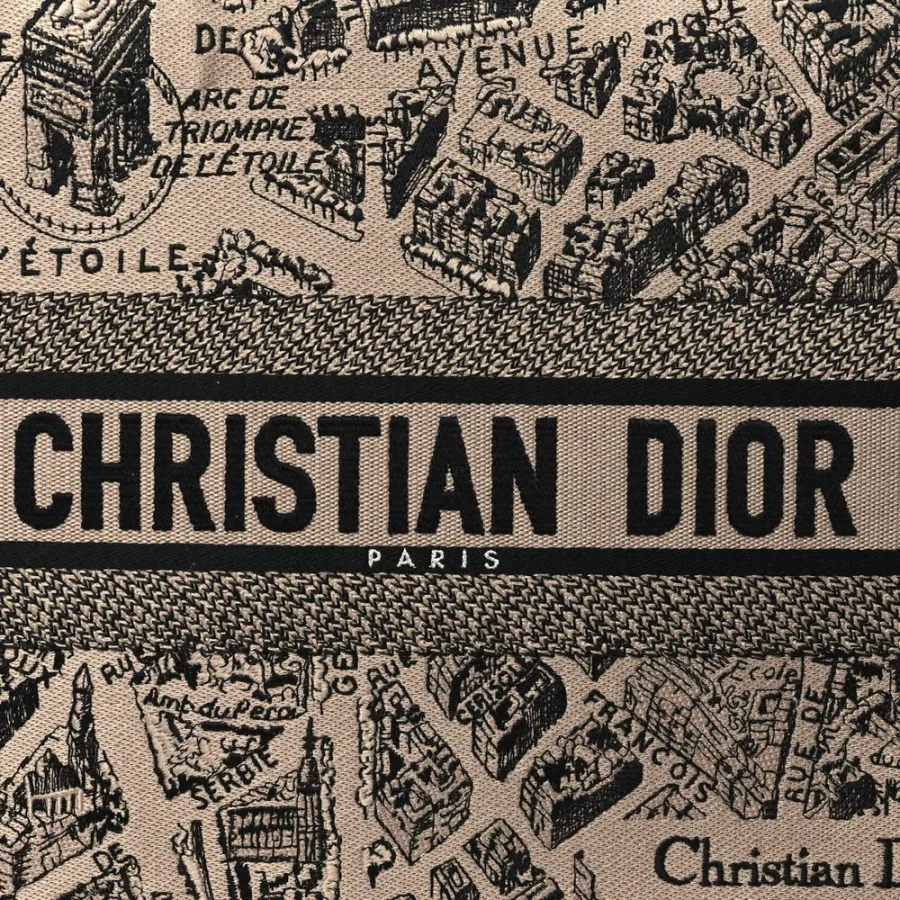 Dior Medium Plan De Paris Book Tote Beige/Black Embroidered Canvas