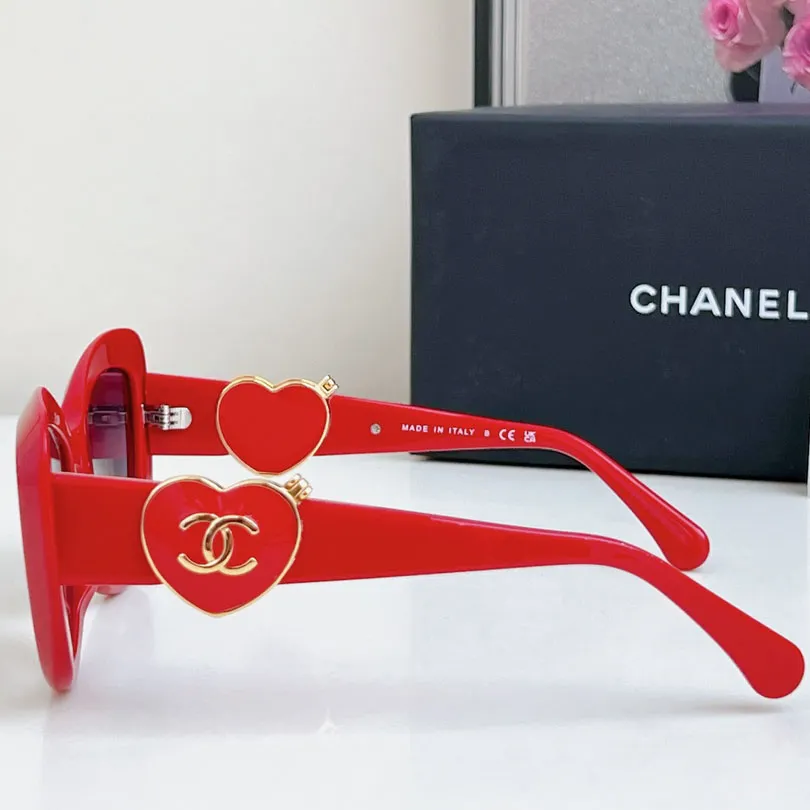 CHANEL glasses red gold color size 55-19-140