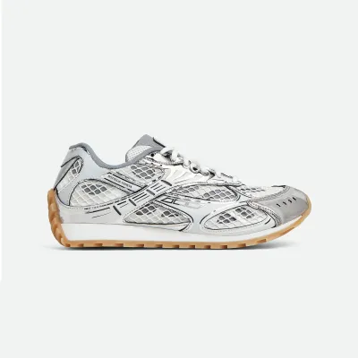 Bottega Veneta Orbit Sneakers In Silver/White Technical Fabric And Mesh Lace-Up Sneaker