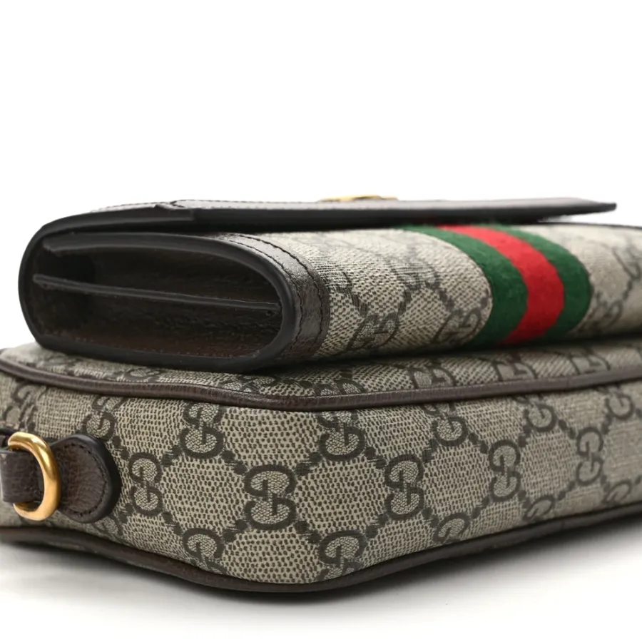 Gucci Mini Web Ophidia Bag Beige/Ebony GG Supreme Monogram Canvas Gold Hardware