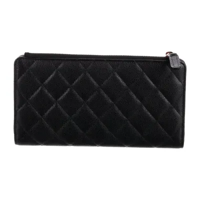 Chanel Large Interlocking CC Logo Wallet Black Caviar Leather Gold Hardware