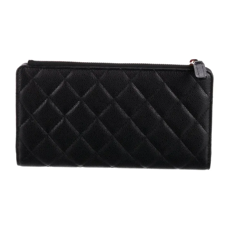 Chanel Large Interlocking CC Logo Wallet Black Caviar Leather Gold Hardware