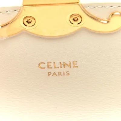Celine Mini Triomphe Bag White Shiny Calfskin Leather Gold Hardware