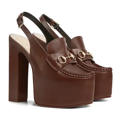 Gucci brown thick soled rear lace up high heels