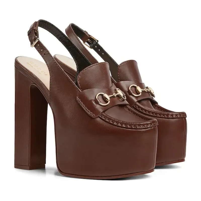 Gucci brown thick soled rear lace up high heels